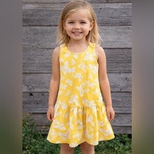 GEORGE Toddler Yellow Butterfly Print Drop Waist Ruffle Dress Size XS 4-5